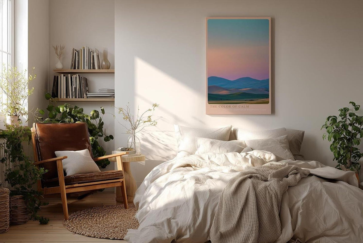 Paul Sinus Wandbild in 40x60cm The Color of Calm mit farbharmonischer Hügellandschaft im Abendlicht für entspannende Wandgestaltung