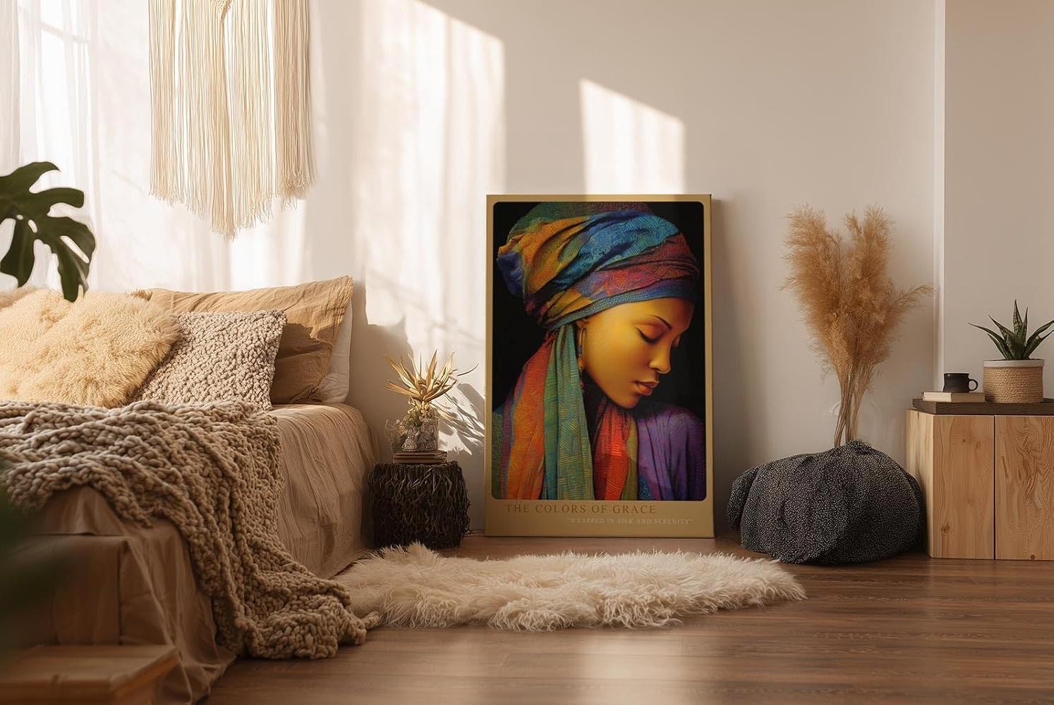 Paul Sinus Wandbild in 40x60cm The Colors of Grace afrikanische Frau mit buntem Kopftuch in detailreicher moderner Malerei für elegante Wohnakzente