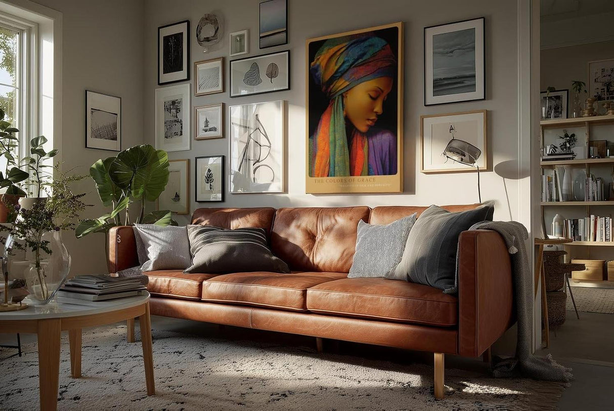 Paul Sinus Wandbild in 40x60cm The Colors of Grace afrikanische Frau mit buntem Kopftuch in detailreicher moderner Malerei für elegante Wohnakzente