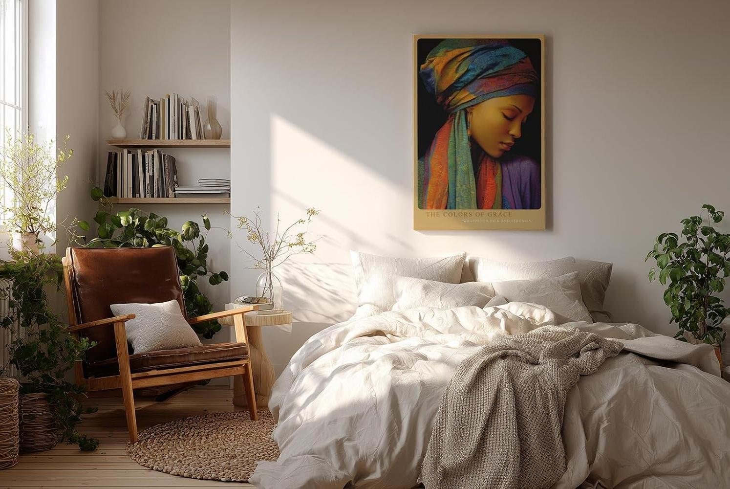 Paul Sinus Wandbild in 40x60cm The Colors of Grace afrikanische Frau mit buntem Kopftuch in detailreicher moderner Malerei für elegante Wohnakzente