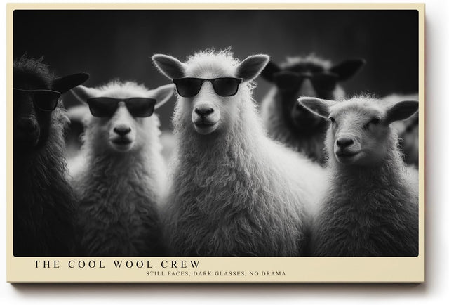 Paul Sinus Wandbild 120x80cm The Cool Wool Crew Lustige Schafe mit Sonnenbrillen Schwarz Weiss Tierkunst fuer Wohnzimmer Büro und Flur