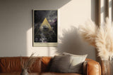 Paul Sinus Wandbild in 40x60cm The Cosmic Code – Faszinierende Weltraumkomposition mit goldenem geometrischem Dreieck und mystischen Nebelstrukturen