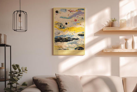 Paul Sinus Wandbild in 40x60cm The Cosmic Current – Farbintensive abstrakte Kunst mit fließenden Farbschichten in Gelb, Blau und Schwarz