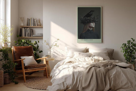 Paul Sinus Wandbild in 40x60cm The Crow's Heir – Porträt einer Frau mit Krähenkrone aus Zweigen und Blättern