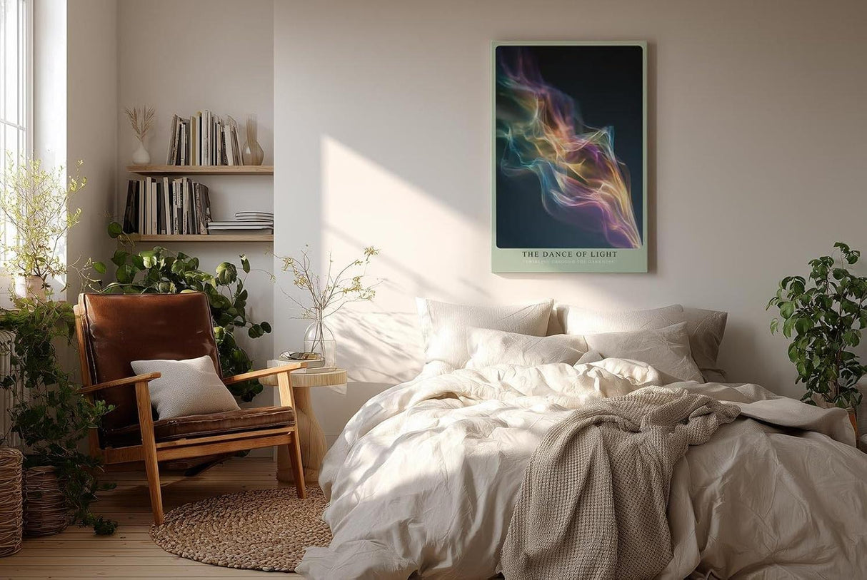 Paul Sinus Wandbild in 40x60cm The Dance of Light – abstrakte Lichtkomposition in fließenden Regenbogenfarben für kreative und moderne Raumgestaltung