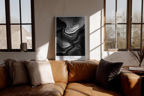 Paul Sinus Wandbild in 40x60cm The Dark Current – Abstrakte Schwarz-Weiß-Linienstrukturen mit fließender Bewegung und tiefem Kontrast