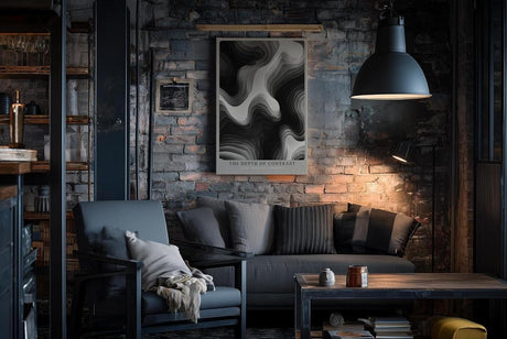 Paul Sinus Wandbild in 40x60cm The Depth of Contrast – Schwarz-weiße Reliefstruktur mit fließenden, organischen Linien und starker Licht-Schatten-Wirkung