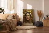 Paul Sinus Wandbild in 40x60cm The Divine Bloom – Majestätisches Porträt mit goldener Blumenkrone und feinen Details