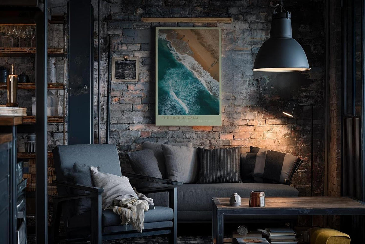 Paul Sinus Wandbild in 40x60cm The Edge of Calm – Luftaufnahme von Strand und Wellen in Türkisund Sandtönen