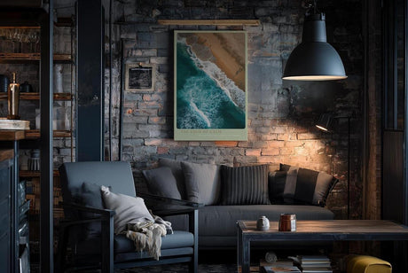 Paul Sinus Wandbild in 40x60cm The Edge of Calm – Luftaufnahme von Strand und Wellen in Türkisund Sandtönen