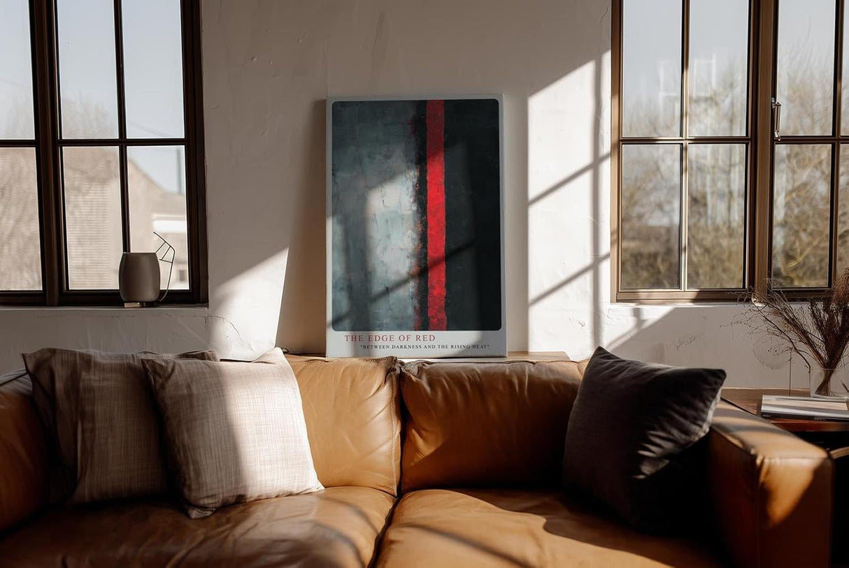 Paul Sinus Wandbild in 40x60cm The Edge of Red – Abstraktes Kunstwerk mit starkem Farbkontrast zwischen Schwarz, Grau und Rot
