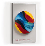Paul Sinus Wandbild in 40x60cm The Elemental Flow – Abstraktes Rundmotiv in kräftigen Blau-, Rot-, Gelbund Schwarztönen