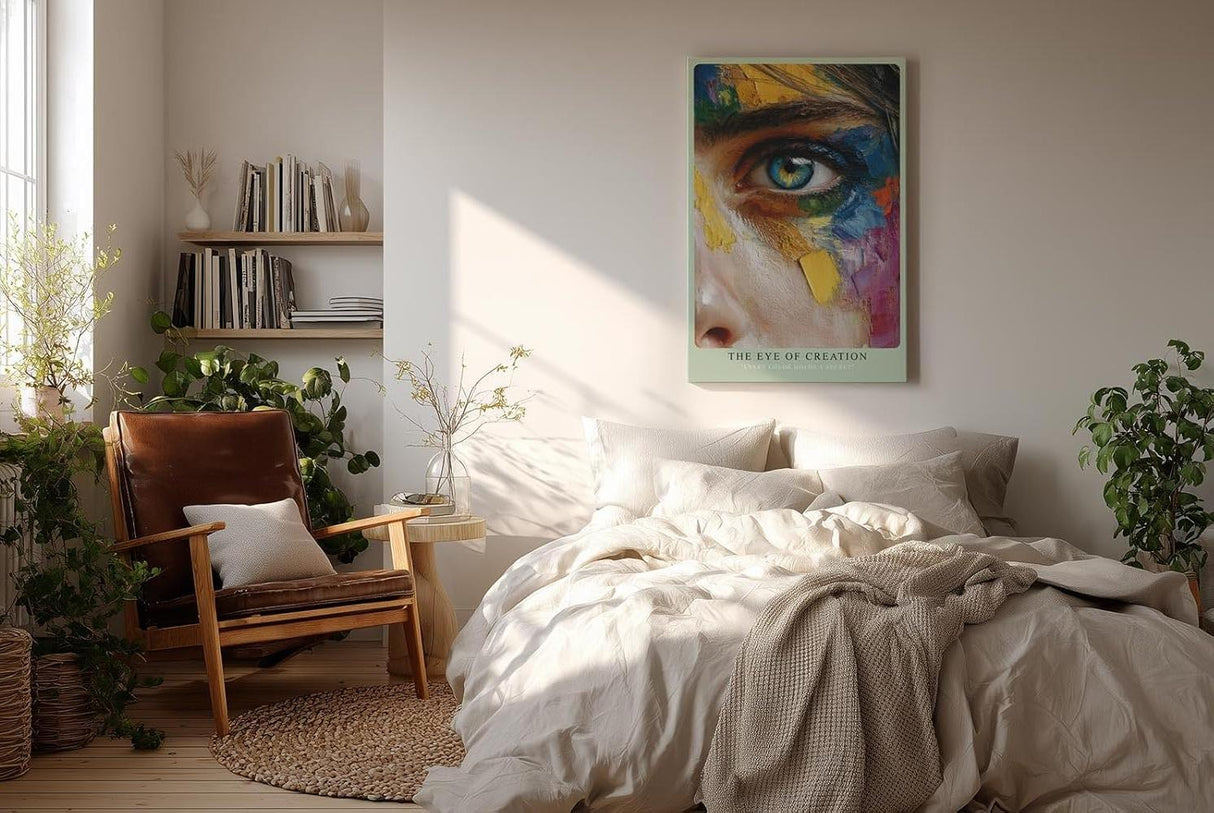 Paul Sinus Wandbild in 40x60cm The Eye of Creation – künstlerisches Augenporträt mit farbintensiver Malstruktur für kreative Raumgestaltung