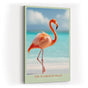 Paul Sinus Wandbild in 40x60cm The Flamingo Walk Eleganter Flamingo am Strand mit türkisfarbenem Meer im Hintergrund für stilvolle Raumgestaltung