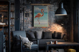 Paul Sinus Wandbild in 40x60cm The Flamingo Walk Eleganter Flamingo am Strand mit türkisfarbenem Meer im Hintergrund für stilvolle Raumgestaltung