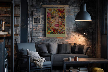 Paul Sinus Wandbild in 40x60cm The Floral Mosaic mit kunstvollem Frauenportrait aus farbigen Blütenfragmenten für moderne Wandgestaltung
