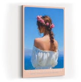 Paul Sinus Wandbild in 40x60cm The Flower Crowned Summer Romantic Woman with Floral Hair Wreath by the Sea in Sunlit Colors