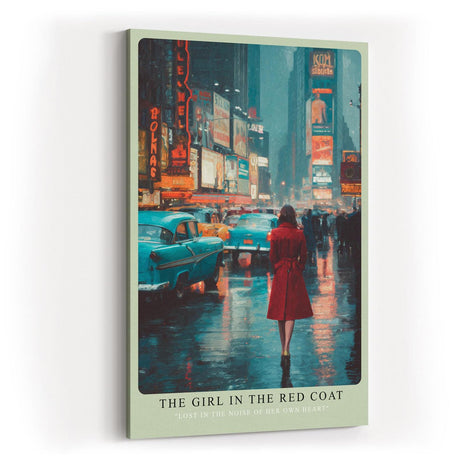 Paul Sinus Wandbild in 40x60cm The Girl in the Red Coat Impressionistische Stadtszene mit Frau im roten Mantel im nächtlichen Times Square