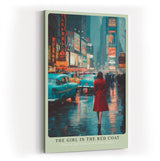 Paul Sinus Wandbild in 40x60cm The Girl in the Red Coat Impressionistische Stadtszene mit Frau im roten Mantel im nächtlichen Times Square