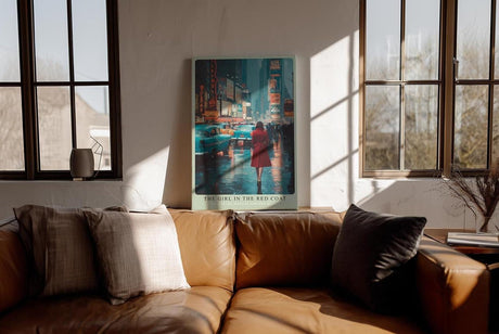 Paul Sinus Wandbild in 40x60cm The Girl in the Red Coat Impressionistische Stadtszene mit Frau im roten Mantel im nächtlichen Times Square
