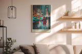 Paul Sinus Wandbild in 40x60cm The Girl in the Red Coat Impressionistische Stadtszene mit Frau im roten Mantel im nächtlichen Times Square