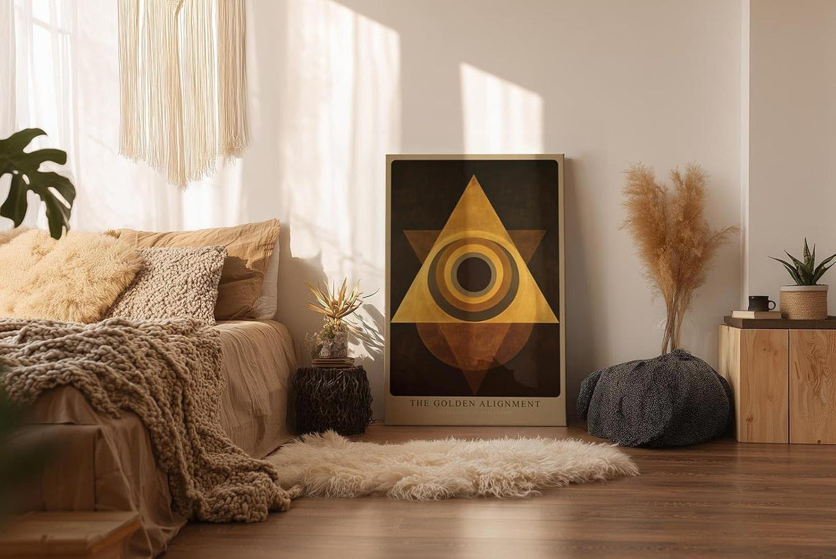Paul Sinus Wandbild in 40x60cm The Golden Alignment Abstrakte Geometrie in Gold und Braun mit harmonischer Symmetrie und meditativer Tiefe