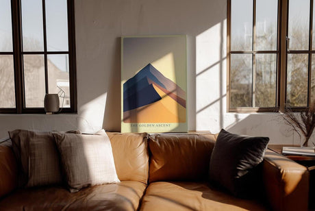 Paul Sinus Wandbild in 40x60cm The Golden Ascent – Minimalistische Dünenlandschaft in goldenen und blauen Tönen für stilvolle Raumgestaltung