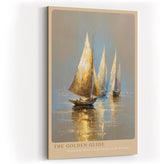 Paul Sinus Wandbild in 40x60cm The Golden Glide – Goldene Segelboote auf ruhigem Wasser im warmen Licht