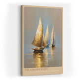 Paul Sinus Wandbild in 40x60cm The Golden Glide – Goldene Segelboote auf ruhigem Wasser im warmen Licht