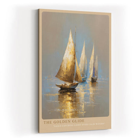 Paul Sinus Wandbild in 40x60cm The Golden Glide – Goldene Segelboote auf ruhigem Wasser im warmen Licht