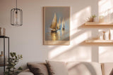 Paul Sinus Wandbild in 40x60cm The Golden Glide – Goldene Segelboote auf ruhigem Wasser im warmen Licht