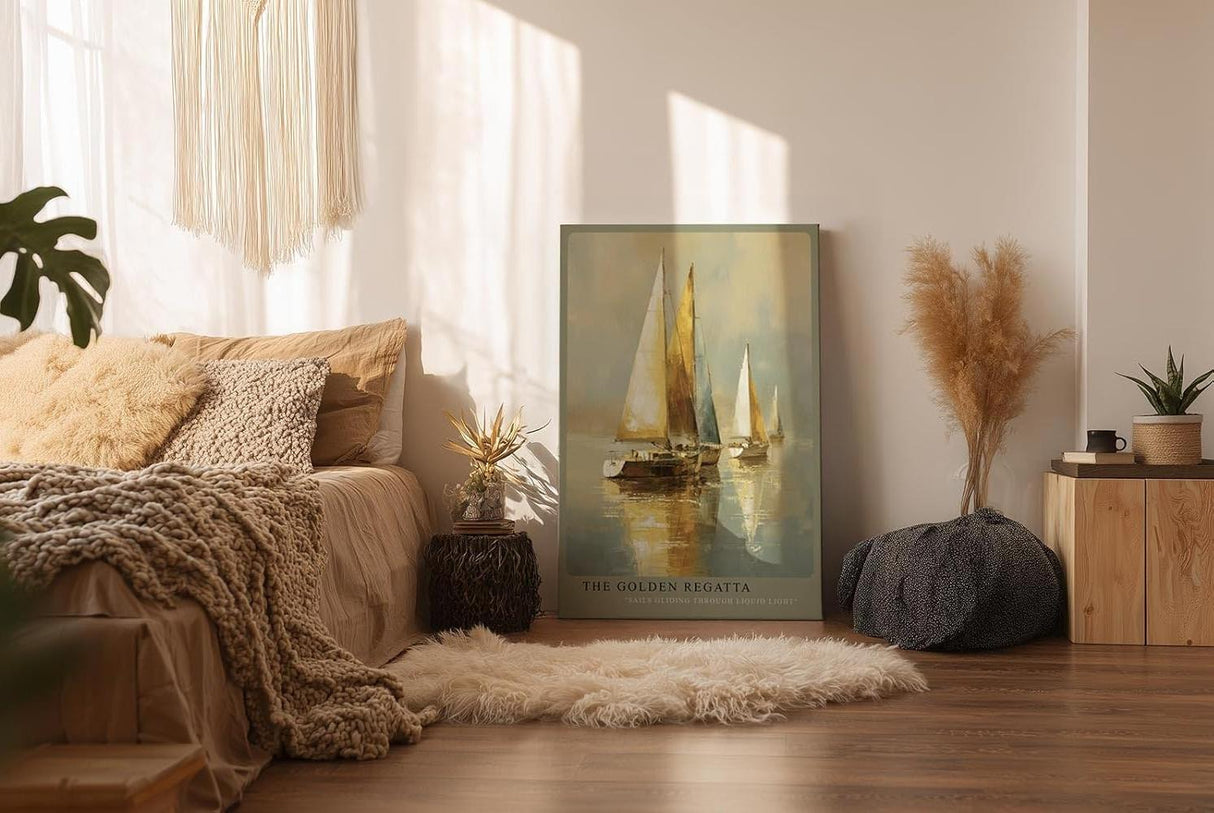 Paul Sinus Wandbild in 40x60cm The Golden Regatta – Segelboote im warmen Licht auf ruhigem Wasser