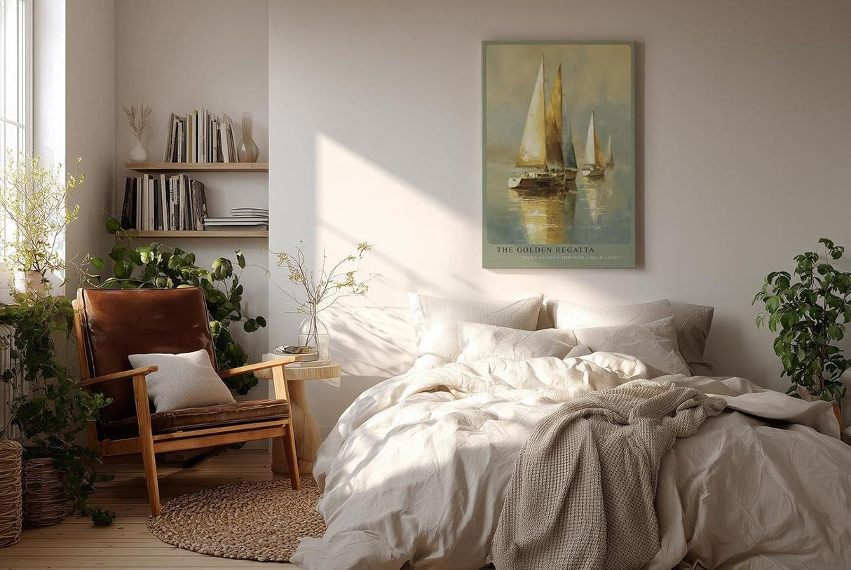 Paul Sinus Wandbild in 40x60cm The Golden Regatta – Segelboote im warmen Licht auf ruhigem Wasser