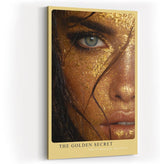 Paul Sinus Wandbild in 40x60cm The Golden Secret – Intensives Porträt mit goldener Blattoptik und blauem Auge in Nahaufnahme