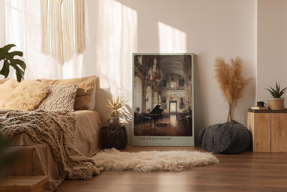 Paul Sinus Wandbild in 40x60cm The Grand Room Historischer Konzertsaal mit Flügel, Kronleuchtern und eleganter Architektur in Öloptik