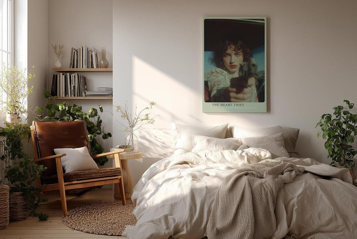 Paul Sinus Wandbild in 40x60cm The Heart Thief Porträt einer Frau mit entschlossenem Blick, die eine Pistole direkt auf den Betrachter richtet