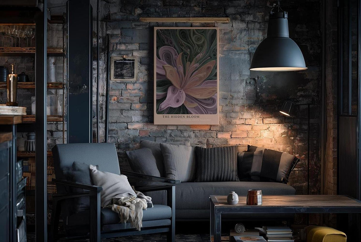 Paul Sinus Wandbild in 40x60cm The Hidden Bloom – Abstraktes Blumenmotiv in gedeckten Rosa-, Lilaund Grüntönen mit plastischer Struktur