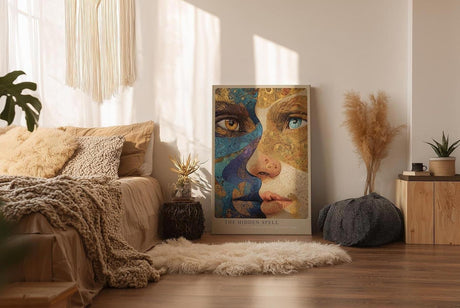 Paul Sinus Wandbild in 40x60cm The Hidden Spell detailreiches abstraktes Porträt zweier Gesichter in Blauund Goldtönen