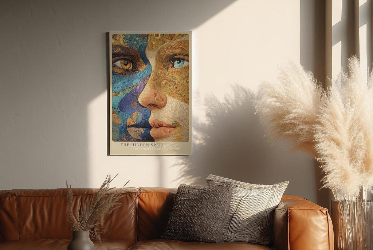 Paul Sinus Wandbild in 40x60cm The Hidden Spell detailreiches abstraktes Porträt zweier Gesichter in Blauund Goldtönen