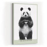 Paul Sinus Wandbild in 40x60cm The Hug Dealer Panda mit Herzgeste schwarz-weiße Tierillustration auf Leinwand