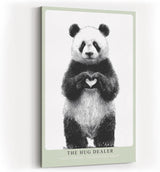 Paul Sinus Wandbild in 40x60cm The Hug Dealer Panda mit Herzgeste schwarz-weiße Tierillustration auf Leinwand