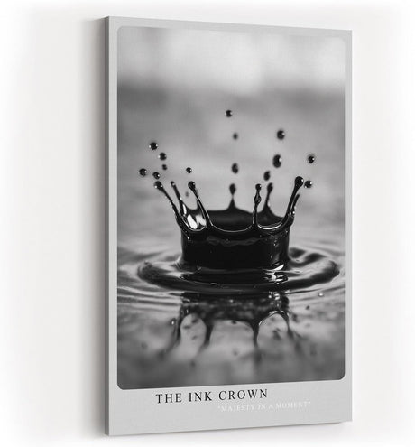 Paul Sinus Wandbild in 40x60cm The Ink Crown – Schwarz-Weiß-Aufnahme einer Wasserkrone im Moment des Aufpralls