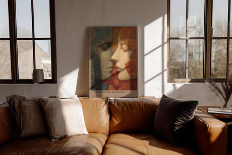 Paul Sinus Wandbild in 40x60cm The Kiss of Seasons kunstvolles Porträt zweier Gesichter in herbstlichen und grünen Blättern