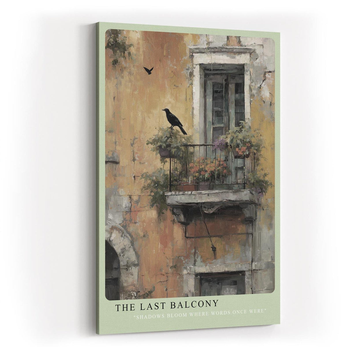 Paul Sinus Wandbild in 40x60cm The Last Balcony – Romantische, gealterte Hausfassade mit verwittertem Balkon und nostalgischem Charme in gedämpften Farben
