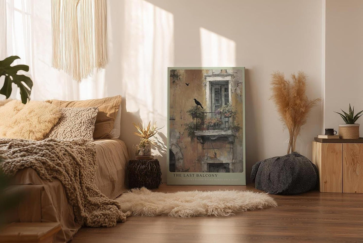 Paul Sinus Wandbild in 40x60cm The Last Balcony – Romantische, gealterte Hausfassade mit verwittertem Balkon und nostalgischem Charme in gedämpften Farben