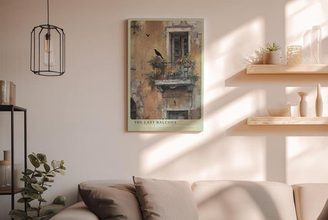 Paul Sinus Wandbild in 40x60cm The Last Balcony – Romantische, gealterte Hausfassade mit verwittertem Balkon und nostalgischem Charme in gedämpften Farben