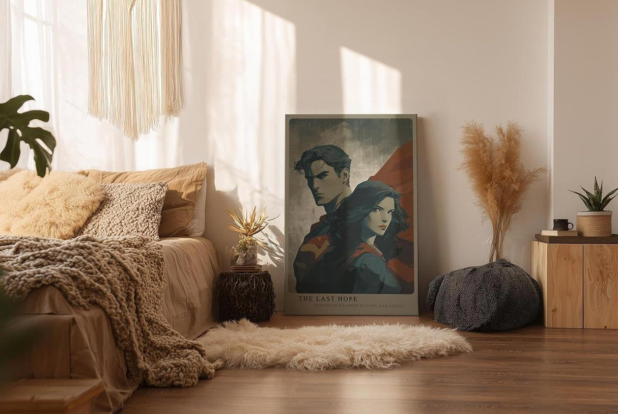 Paul Sinus Wandbild in 40x60cm The Last Hope – Superman und Frau in epischer Pose, moderne Kunst mit starker Symbolik