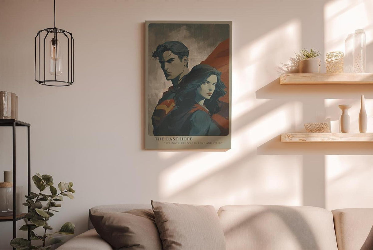 Paul Sinus Wandbild in 40x60cm The Last Hope – Superman und Frau in epischer Pose, moderne Kunst mit starker Symbolik