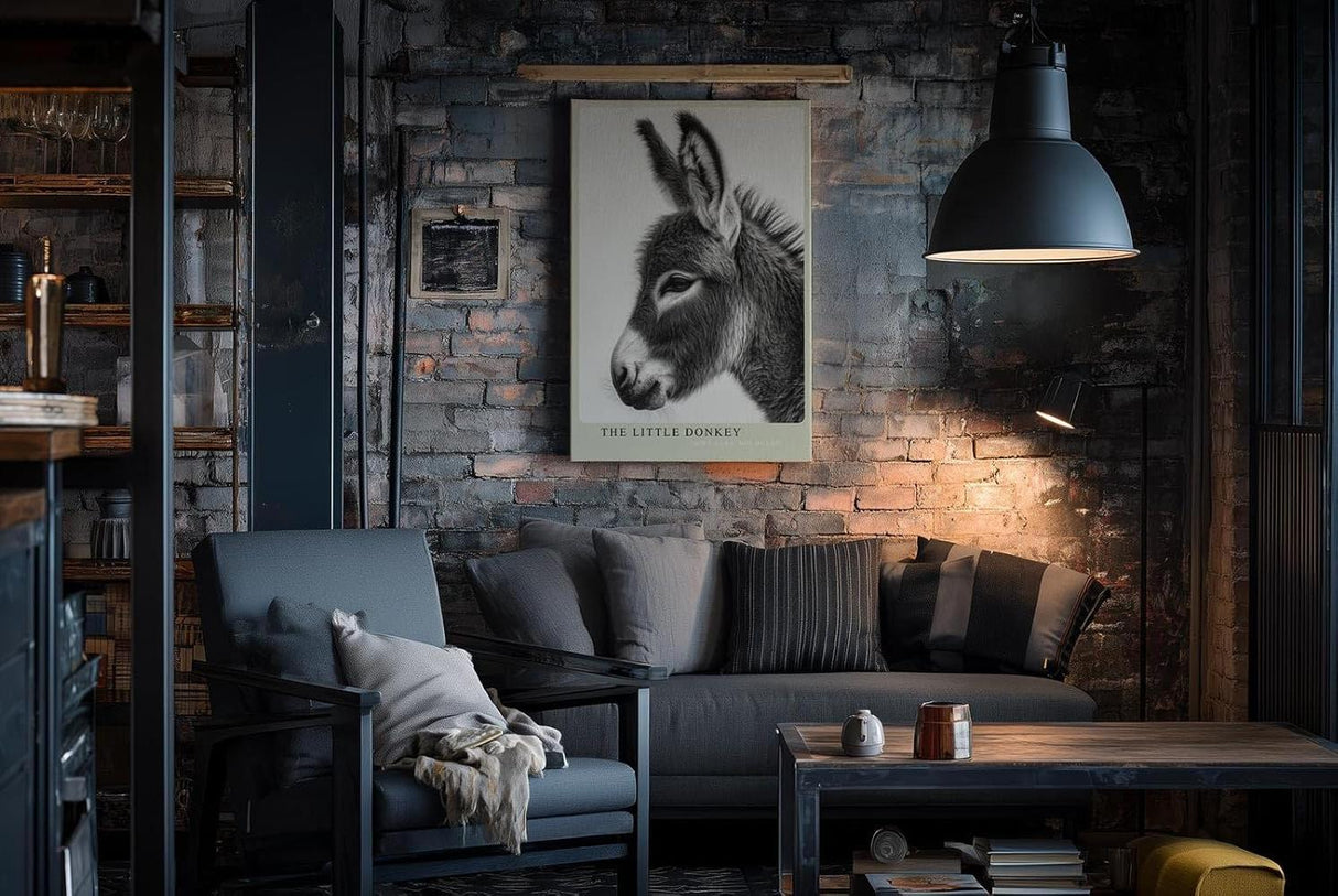 Paul Sinus Wandbild in 40x60cm The Little Donkey Nahaufnahme eines Esels in Schwarz-Weiß mit feiner Detailzeichnung