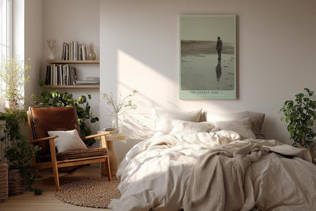 Paul Sinus Wandbild in 40x60cm The Lonely Tide Einsame Figur am Strand mit Spiegelung im Wasser in sanften, gedeckten Farbtönen